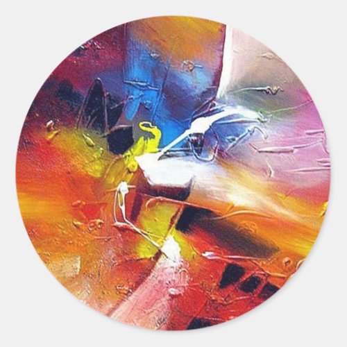Colorful Abstract Painting Expressionism Template Classic Round Sticker