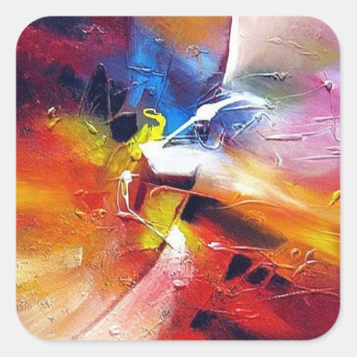 Colorful Abstract Painting Expressionist Template Square Sticker