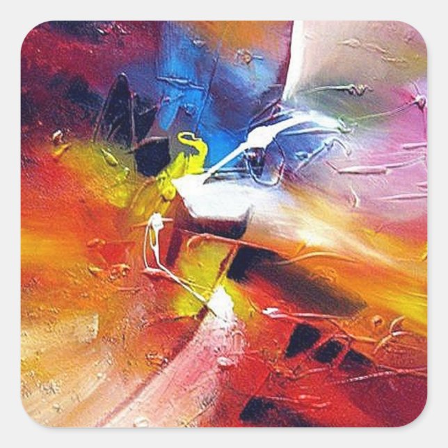 Colorful Abstract Painting Expressionist Template Square Sticker (Front)