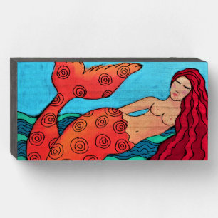 Colorful Abstract Painting of a Mermaid Wooden Box Sign