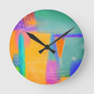 Colorful Abstract Painting Round Clock