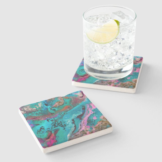 Colorful Abstract Painting Stone Coaster (Side)
