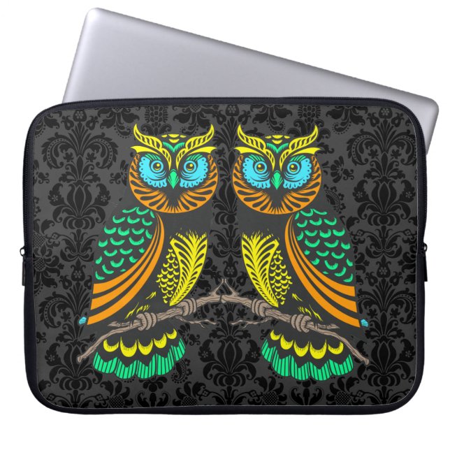 Colorful Abstract Pair Of Owls Laptop Sleeve (Front)