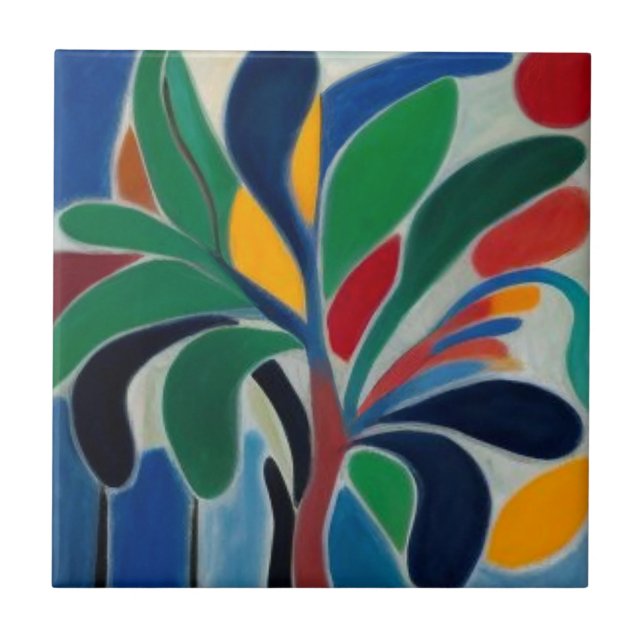 Colorful Abstract Palm Tree Ceramic Tile (Front)