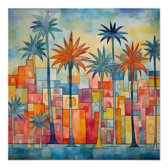 Colorful Abstract Palm Tree Poster (Front)