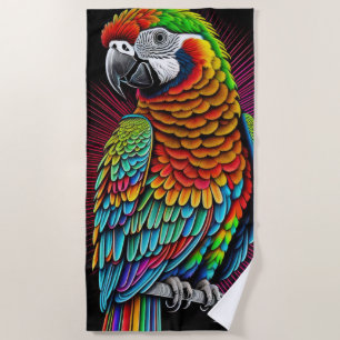 Colorful Abstract Parrot Drawing Beach Towel