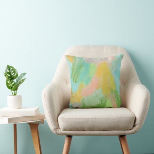 Colorful Abstract Pastel Pink Teal Sage Watercolor Throw Pillow