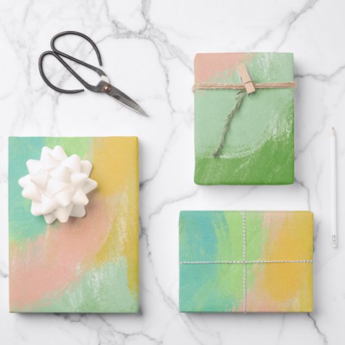 Colorful Abstract Pastel Pink Teal Sage Watercolor Wrapping Paper Sheets