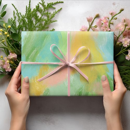 Colorful Abstract Pastel Pink Teal Sage Watercolor Wrapping Paper Sheets