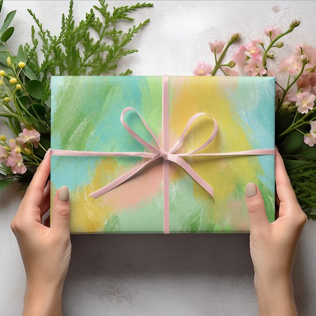 Colorful Abstract Pastel Pink Teal Sage Watercolor Wrapping Paper Sheets (Creator Uploaded)