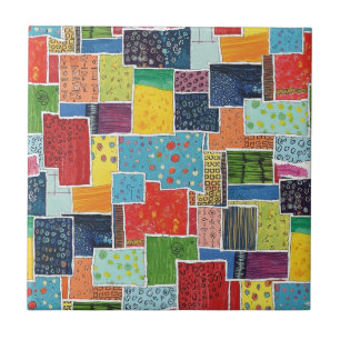 Colorful Abstract Patchwork Pattern Ceramic Tile