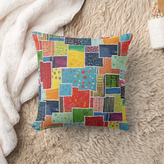 Colorful Abstract Patchwork Pattern Throw Pillow (Blanket)