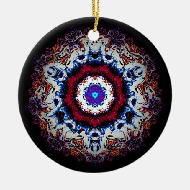 Colorful abstract pattern (alien eye 2) ceramic ornament (Front)