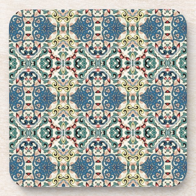 Colorful Abstract Pattern Beverage Coaster (Front)