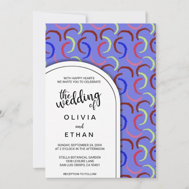 Colorful Abstract Pattern Chic Artistic Wedding Invitation (Front)