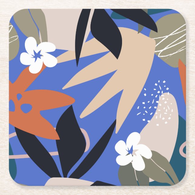 Colorful abstract pattern square paper coaster (Front)