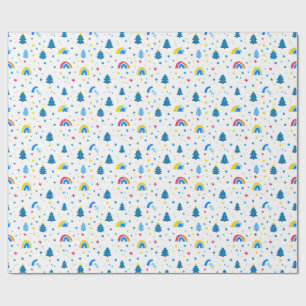 Colorful Abstract Pattern with Trees and Rainbows Wrapping Paper
