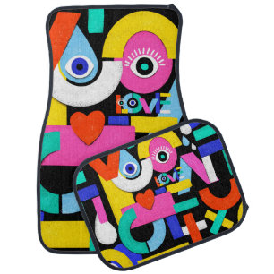 Colorful abstract pattern with word love inside,ey car floor mat
