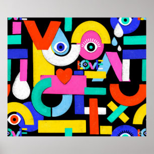 Colorful abstract pattern with word love inside,ey poster