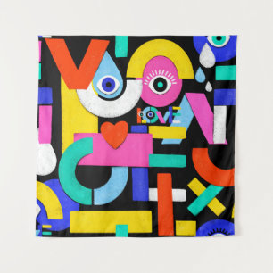 Colorful abstract pattern with word love inside,ey tapestry
