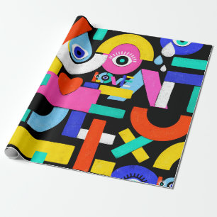 Colorful abstract pattern with word love inside,ey wrapping paper