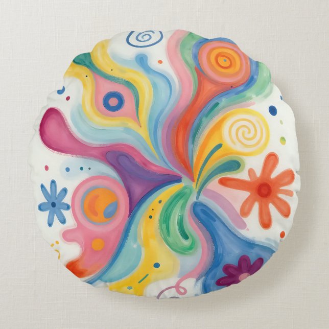 Colorful Abstract Patterns  Round Pillow (Front)