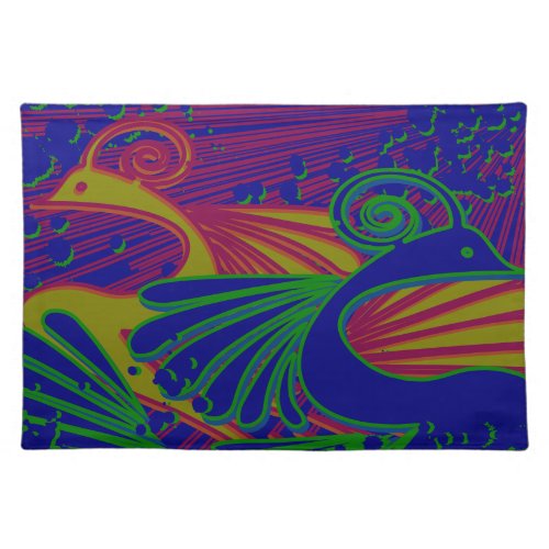 Colorful Abstract Peacock Design Cloth Placemat