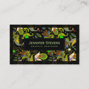 Colorful Abstract Peacocks On Black Background Business Card