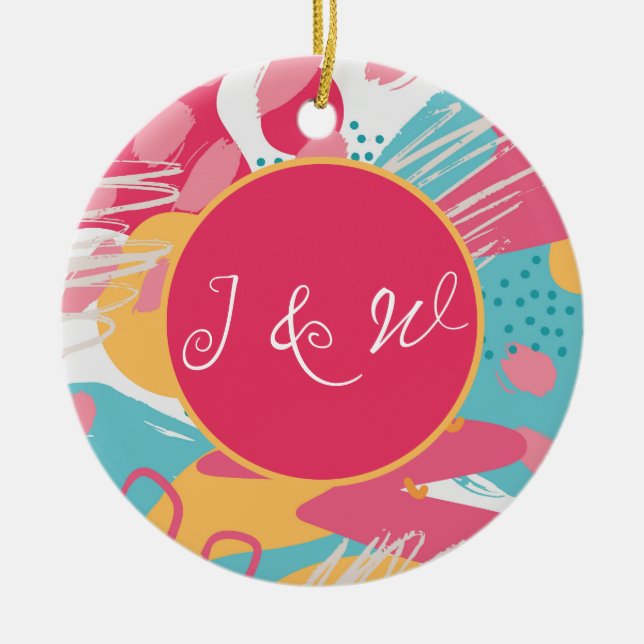 Colorful Abstract Personalized Ceramic Ornament (Front)