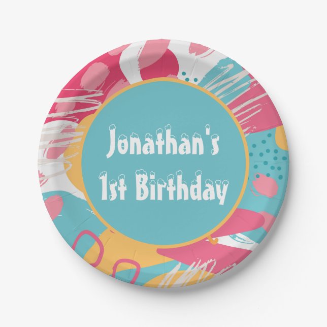 Colorful Abstract Personalized Paper Plates (Front)