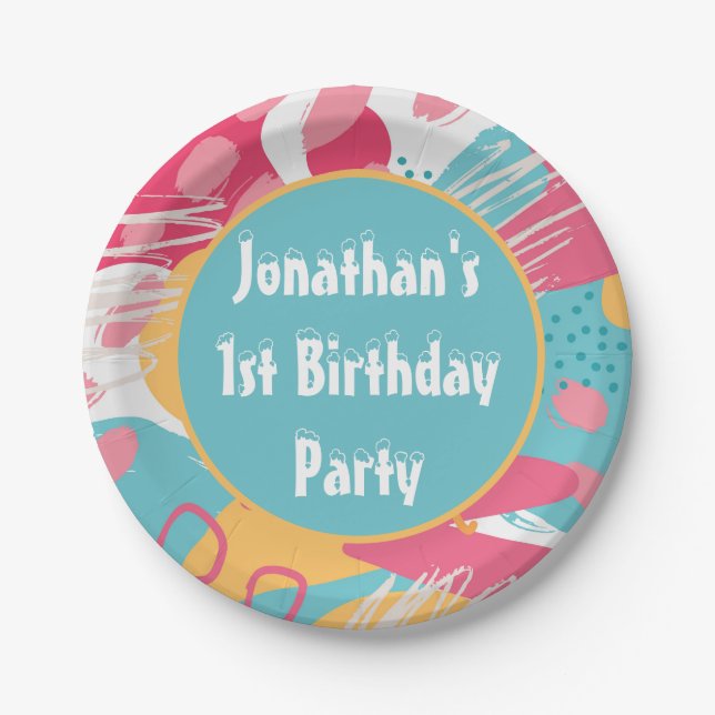 Colorful Abstract Personalized Paper Plates (Front)