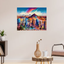 Colorful Abstract Phoenix Arizona Skyline Poster
