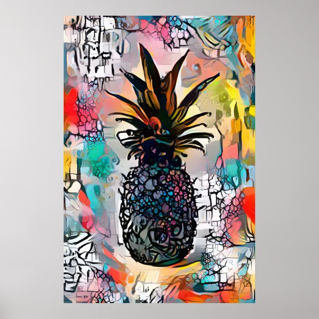 Colorful Abstract Pineapple Fruit Poster (Front)