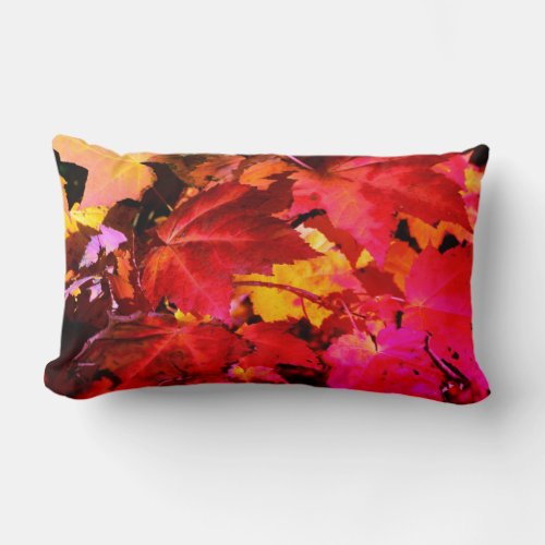 Colorful abstract pink red orange Autumn Leaves Lumbar Pillow