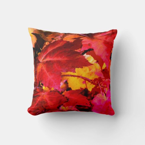 Colorful abstract pink red orange Autumn Leaves Throw Pillow