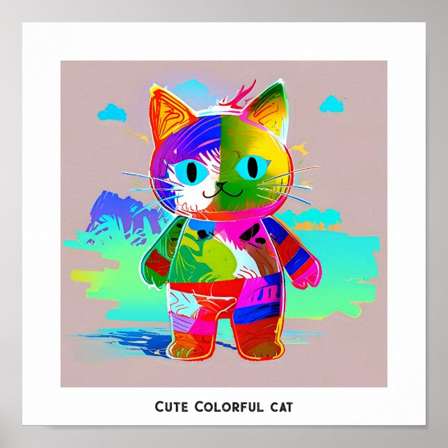 Colorful abstract  pop art cute cat poster (Front)