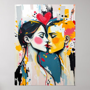 Colorful Abstract Pop Art Kissing Lovers Poster