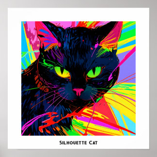Colorful abstract pop art silhouette black cat poster