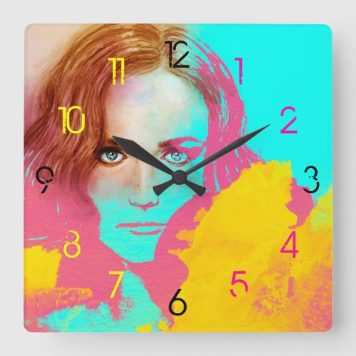 Colorful Abstract Pop Woman Square Clock