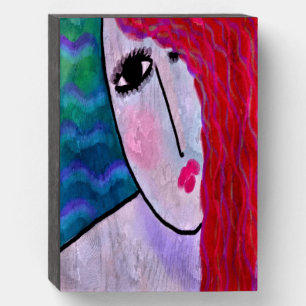 Colorful Abstract Portrait of a Red Head Wooden Box Sign