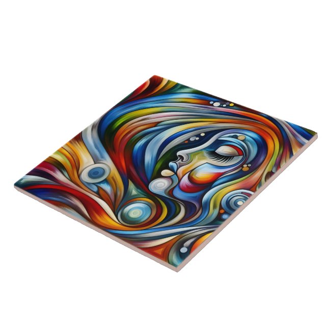 Colorful Abstract Portrait of a Woman Ceramic Tile (Side)
