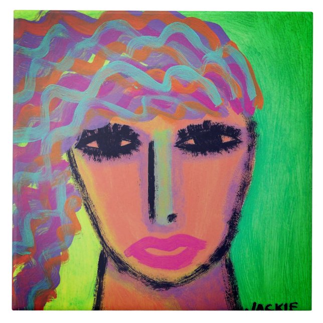 Colorful Abstract Portrait of a Woman Ceramic Tile (Front)