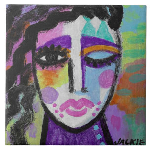 Colorful Abstract Portrait of a Woman Ceramic Tile