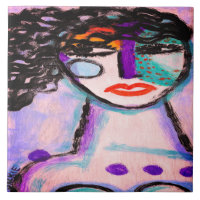 Colorful Abstract Portrait of a Woman Ceramic Tile