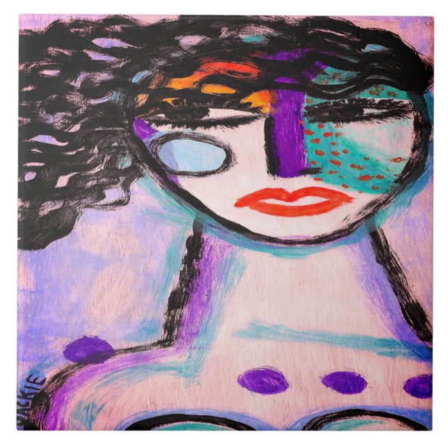 Colorful Abstract Portrait of a Woman Ceramic Tile (Front)