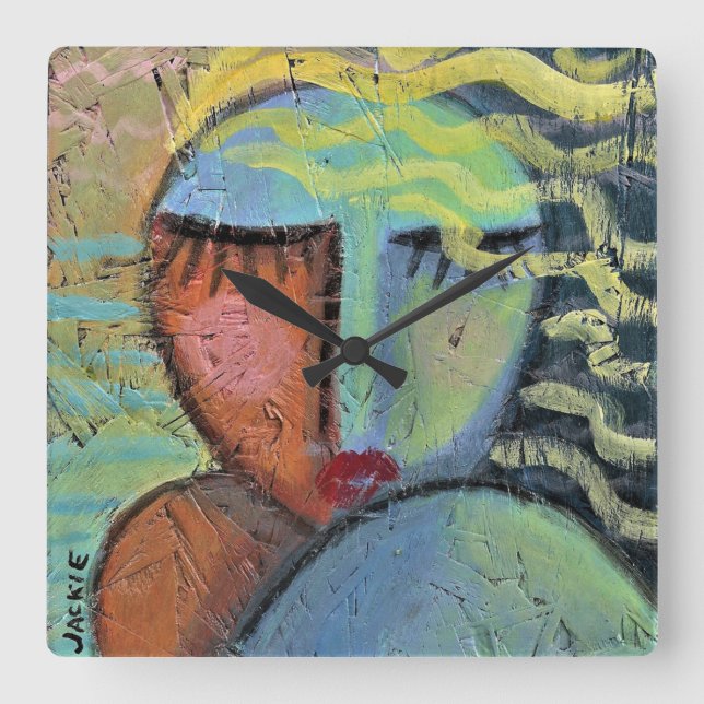 Colorful Abstract Portrait of a Woman Round Clock (Front)
