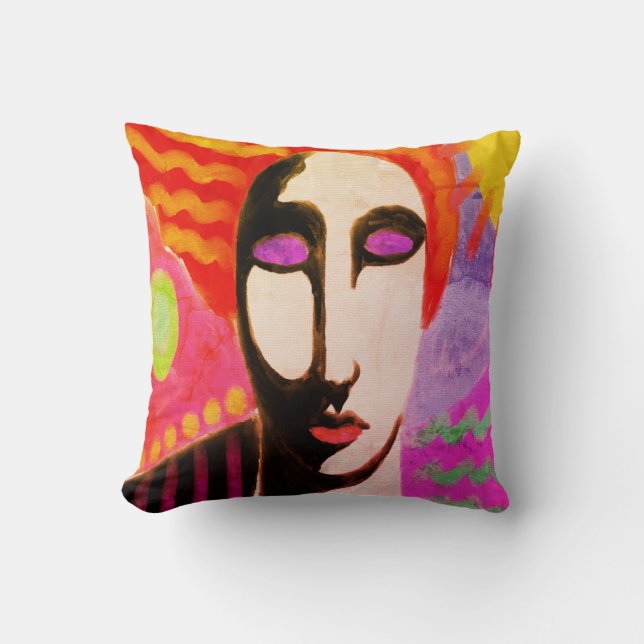 Colorful Abstract Portrait of a Woman Throw Pillow (Front)