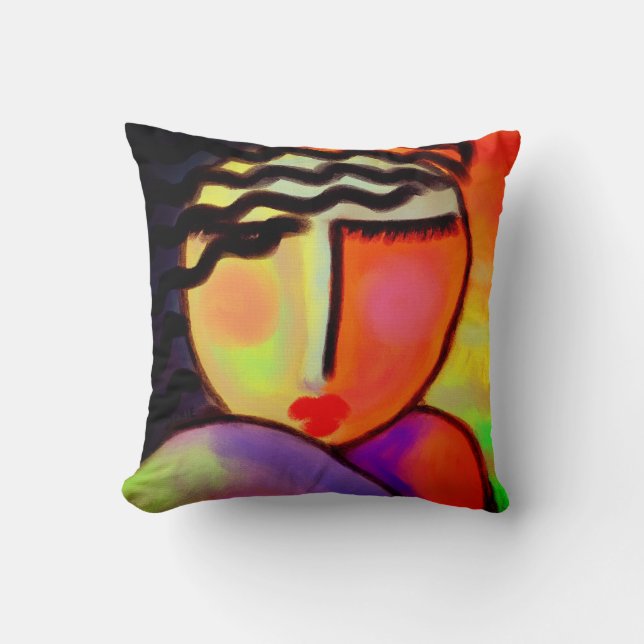 Colorful Abstract Portrait of a Woman Throw Pillow (Front)