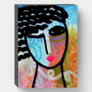 Colorful Abstract Portrait of a Woman Wooden Box Sign