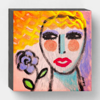 Colorful Abstract Portrait of a Woman Wooden Box Sign